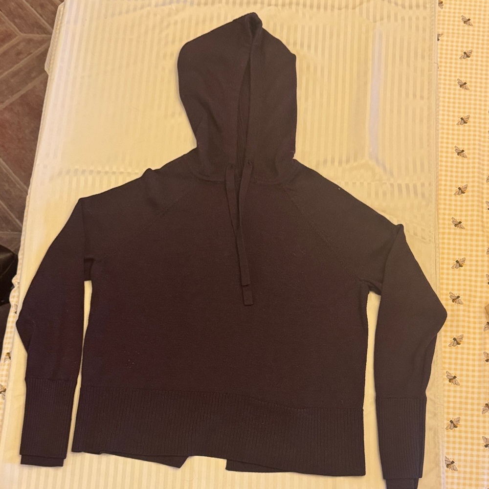 Athleta Burgundy Merino Extra Fine Wool/Cotton Womens Hooded Sweater